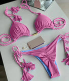 New Women's Bikini Backless Rope Triangle Swimsuit Multicolor