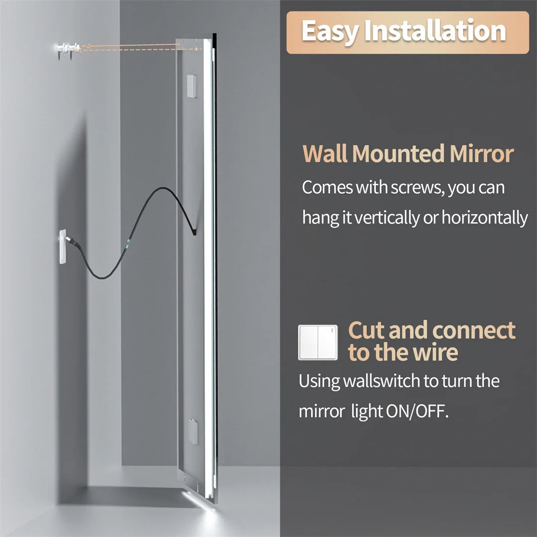 LUVODI Large Illuminated Bluetooth Bathroom Mirror Rectangle Anti-fog LED Bathroom Vanity Mirror with Bluetooth Speaker 3 Color