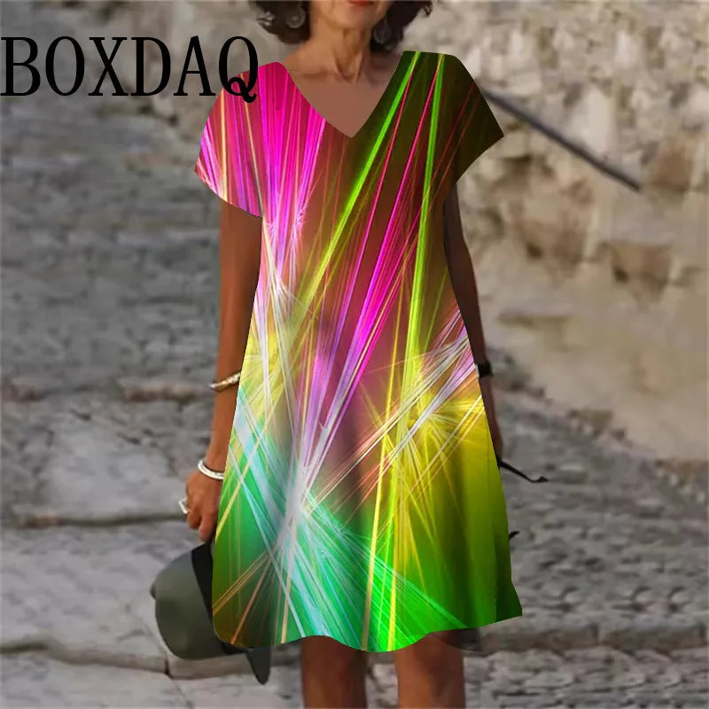 Gradient Print Dress For Women 2025 New Fashion Plus Size Short Sleeve Mini Dress Casual Loose A-Line Dress Summer Clothing 6XL