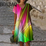 Gradient Print Dress For Women 2025 New Fashion Plus Size Short Sleeve Mini Dress Casual Loose A-Line Dress Summer Clothing 6XL