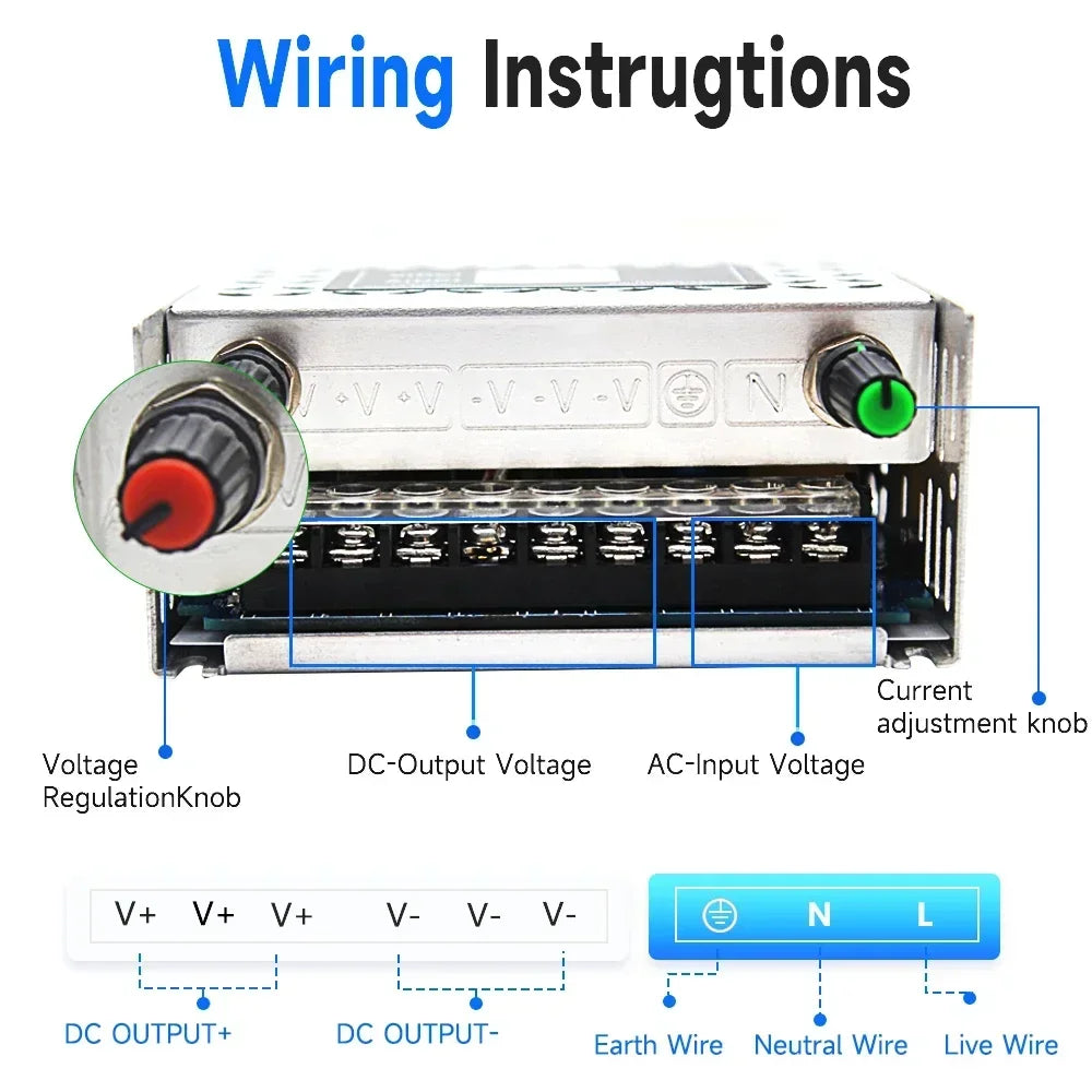Conversor AC para DC ajustável 0-72V 0-40A 480 a 600W fonte de alimentação de comutação para luz de tira LED, CCTV, impressora 3D, computador de laboratório