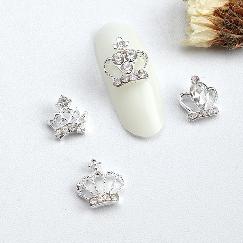 10pcs New Crown Alloy Zircon Nail Art Charms Silver Shiny Crystals Jewelry Hot Sale Nails Decoration 3D Manicure Accessories %2