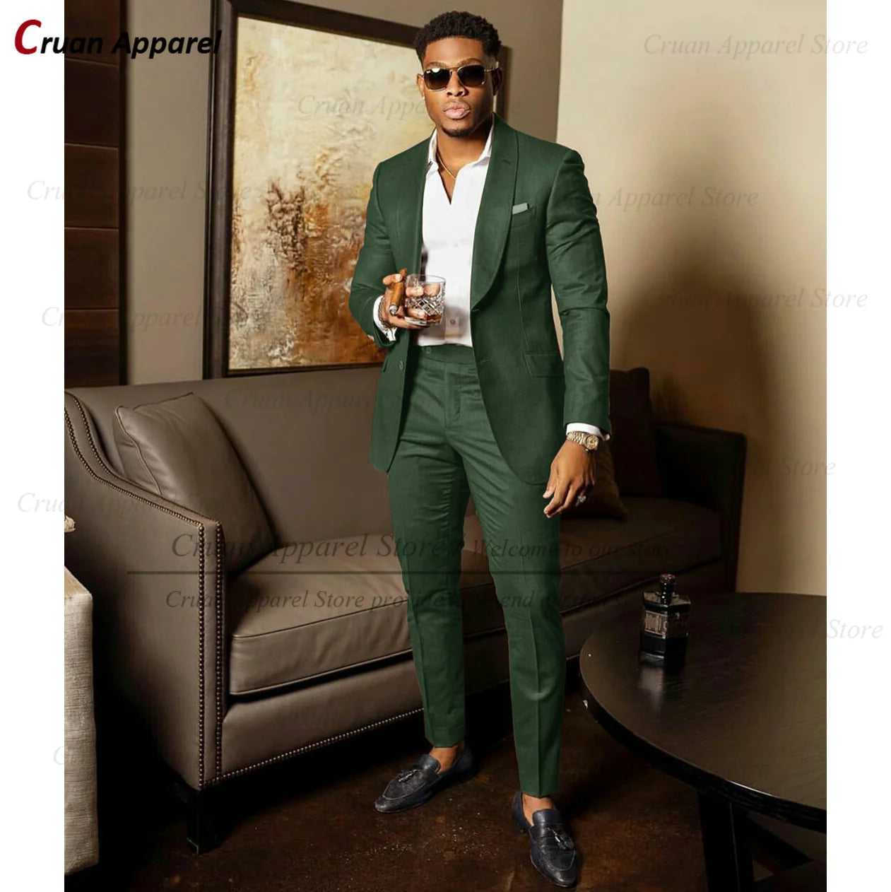 Blue Shawl Lapel Suit Male 2 Pieces Tailored Groom Wedding Suits Tuxedo Best Man Blazer Pants Trendy Fashion Marriage Costume