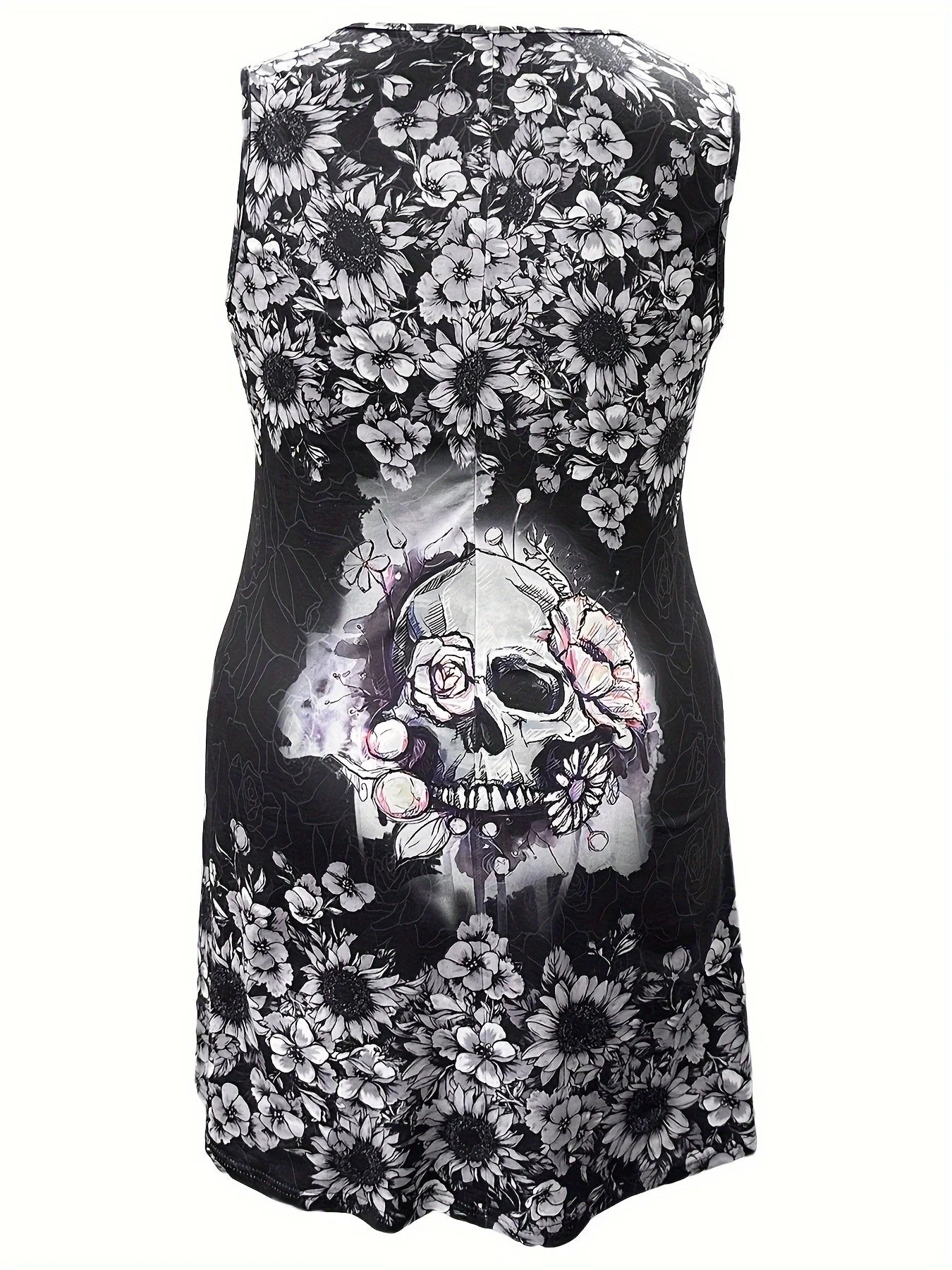 Vestido com estampa com cabeça de caveira feminino, laço curto, fivela, verão, moda, casual, tamanhos grandes, moda