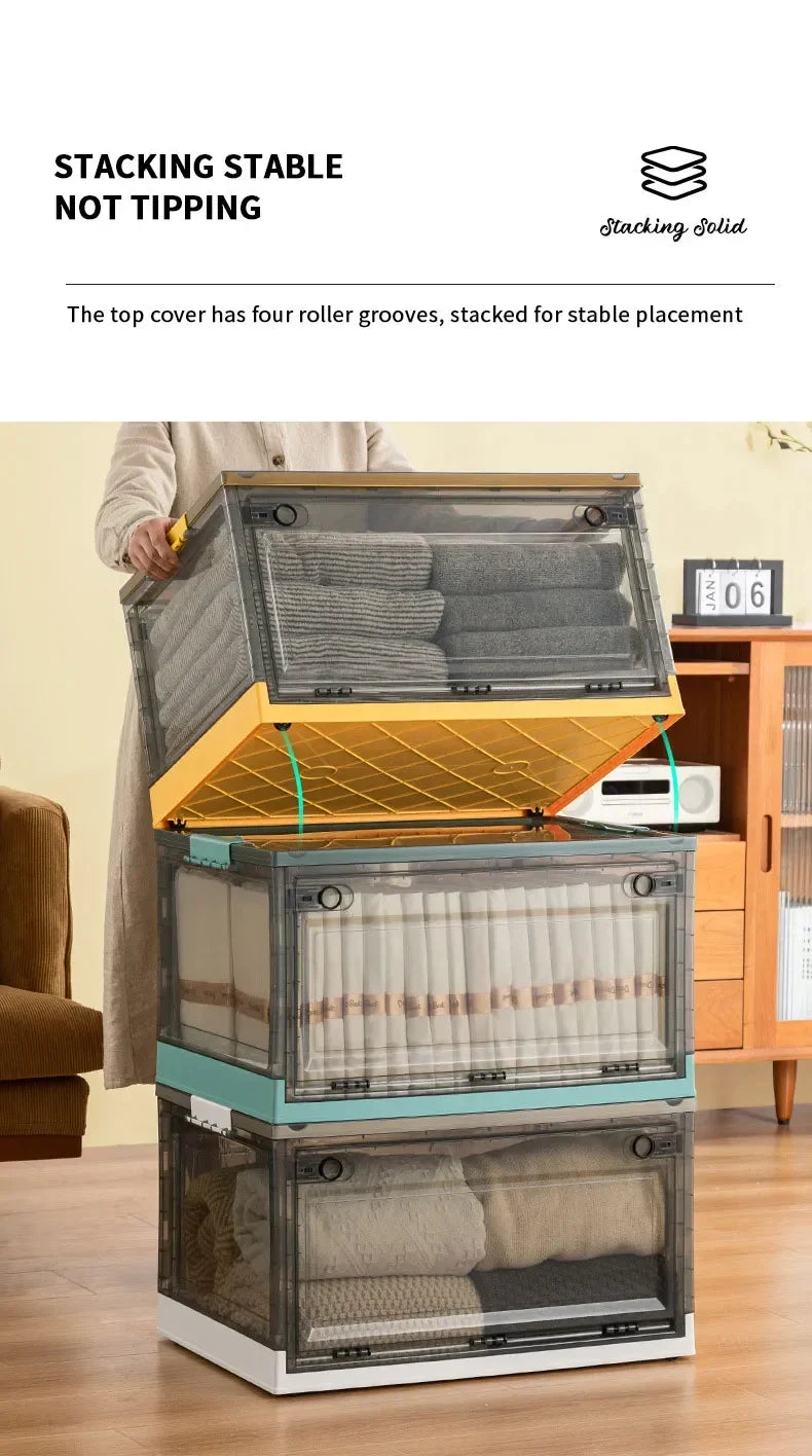 1pc Foldable Storage Trunk Open Storage Box Transparent Storage Box Home Wardrobe Clothes Organizer Large Capacity Clear Plastic