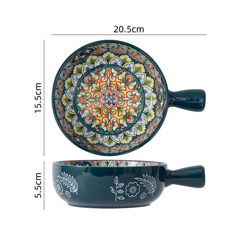 1Pcs Bohemia Retro Ceramic Dinner Plates Sets Food Plate Household Tableware Set Breakfast Plates Salad Soup Bowls Dinnerware