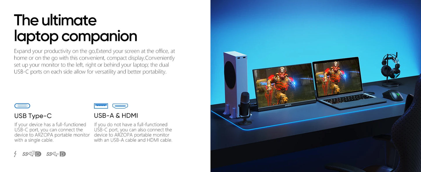 ARZOPA 16.1 inches Portable Monitor,144hz,100%sRGB,1080P FHD,IPS Screen, External Second Screen for Laptop/PC/PS5/Mac/Xbox Z1FC