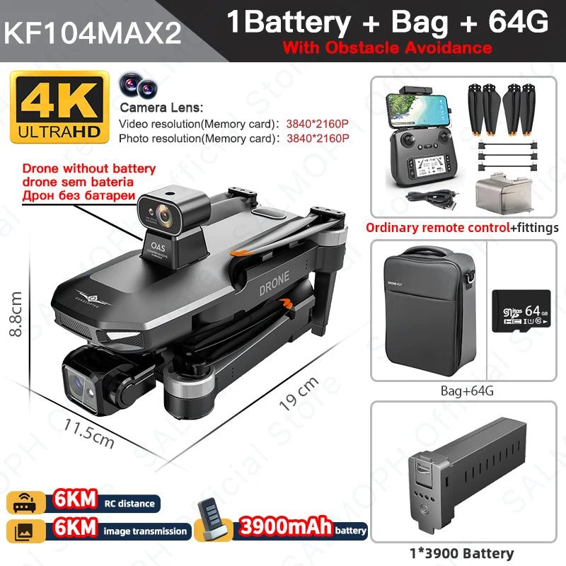 KF104 / KF104MAX2 Professional Drone With 4K Camera 3-Axis Gimbal WIFI 360 Obstacle Avoidance Touch Screen FPV Brushless RC Dron