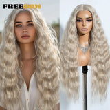 FREEDOM Synthetic Lace Front Wig Long Deep Wavy Ombre Blonde Ginger Lace Wigs For Black Women Heat Resistant Cosplay Wigs
