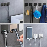 1 soporte para maquinilla de afeitar sin perforaciones, gancho de almacenamiento, accesorio de baño multiusos de aluminio espacial