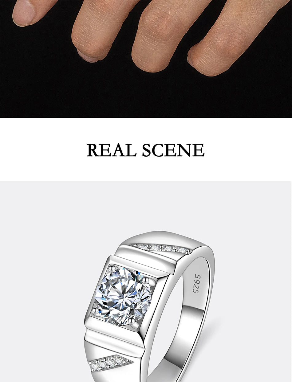 PERFANY 1/2CT Moissanite Ring for Men S925 Pure Silver Sparkling Diamond Domineering Wedding Ring Luxury Wedding Jewelry Gift