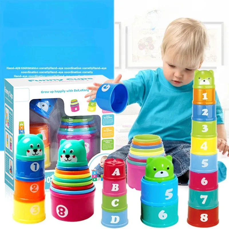 Competição de Dobrar Copos para Crianças: Jogo de Empilhar Copos para Bebês - Quebra-Cabeça Educativo, Trem e Tabuleiro - Brinquedo de Tabuleiro