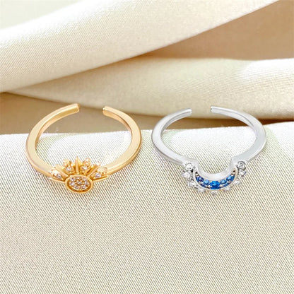 New Adjustable Sun and Moon Overlapping Wear Ring for Women Girls 2024 Sparkling Couple Rings Set Finger Wedding Jewelry Gifts