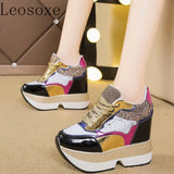 Fashion White Sneakers Women's High Platform Casual Shoes Height Increasing Leather Shoes 10 CM Thick Sole Trainers Tennis Sports