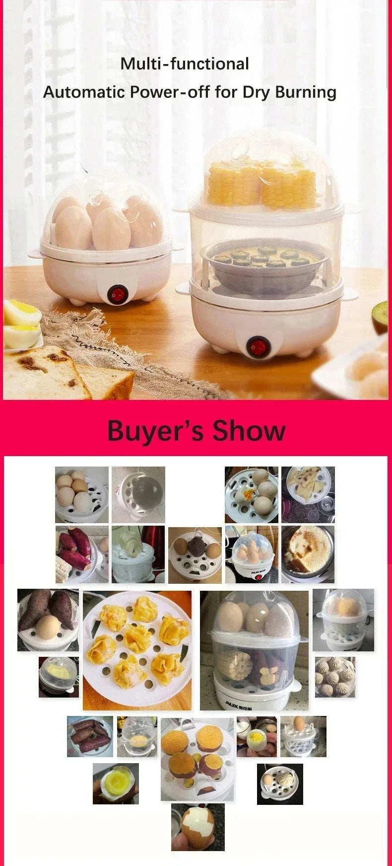 Automatic Electric Egg Steamer Multifunctional Electric Egg Boiler Double-Layer Egg Cooker Mini Kitchen Breakfast Machine