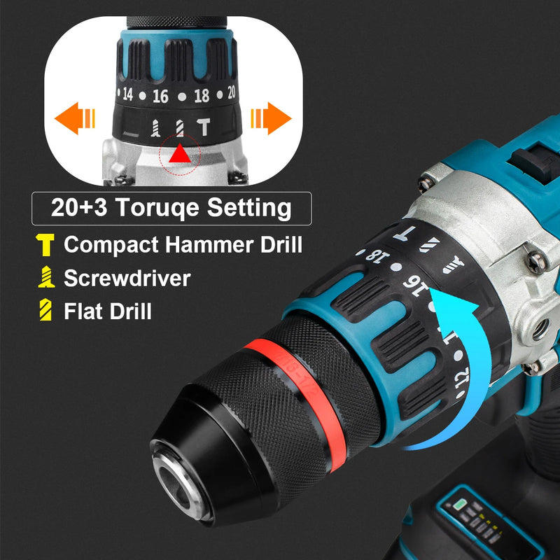 480N.M Brushless Electric Impact Drill Cordless Drill 13mm Electric Screwdriver DIY Driver Power Tool for Makita 18V Battery Pin