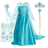 Vestido da Elsa para Halloween – Fantasia de Princesa e Capa Longa para Meninas (Roupa de Carnaval / Rainha da Neve)