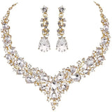1 Set Women Jewelry Party Wedding Bridal Austrian Crystal Teardrop Cluster Statement Necklace Dangle Earrings Gifts For Her