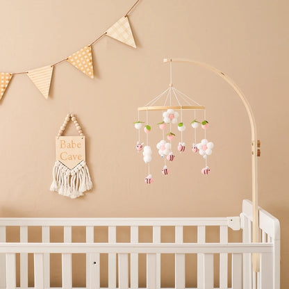 Baby Crib Mobile Rattle Toy Wooden Bed Bell Mobile Hanging Teddy Velvet Bear Doll Toy Newborn Music Box Crib Mobile Bracket Gift