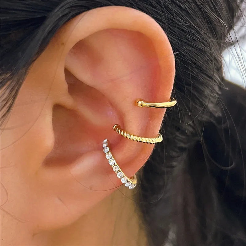 Silver Color Leaves Clip Earrings for Women Men Creative Simple C Ear Cuff Non-Piercing Ear Ear Clip Set Trend Jewelry Gift