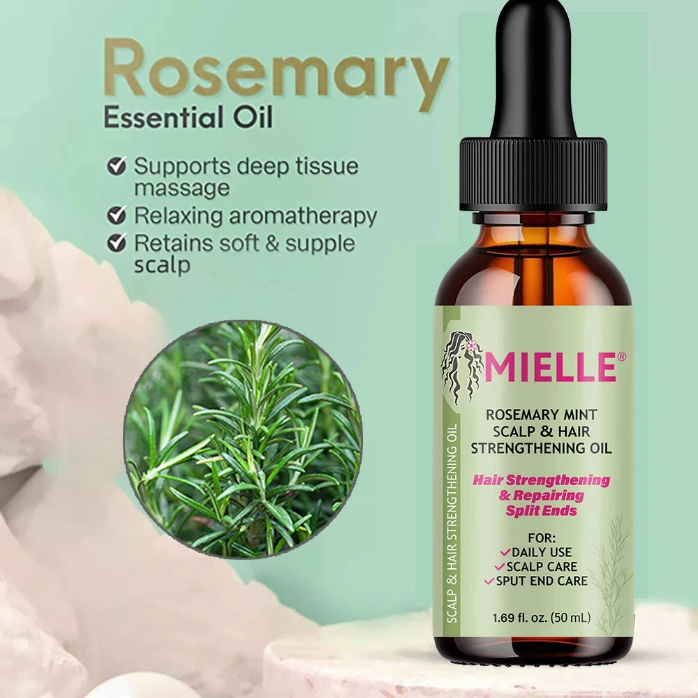Essential oil for hair growth, nourishing treatment for dry, split ends and organic hair care, nutrition, mint, spearmint