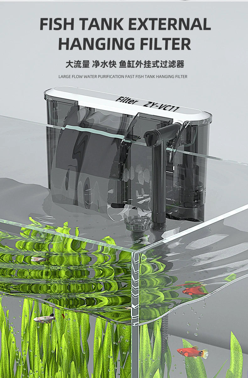 3/4/5/6W Wall Mounted Aquarium Filter Waterfall Filter for Small Fish Tank Filtering Equipment with Filter Media and Circulating