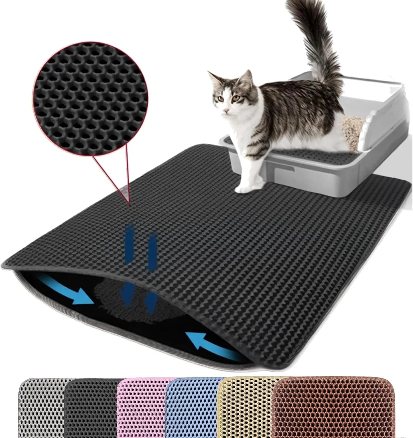Cat Litter Mat Double Layer Pet Non-Slip Large Cat Litter Box Filter Mat Wear-Resistant Waterproof Anti-Slip Cat Litter Mat