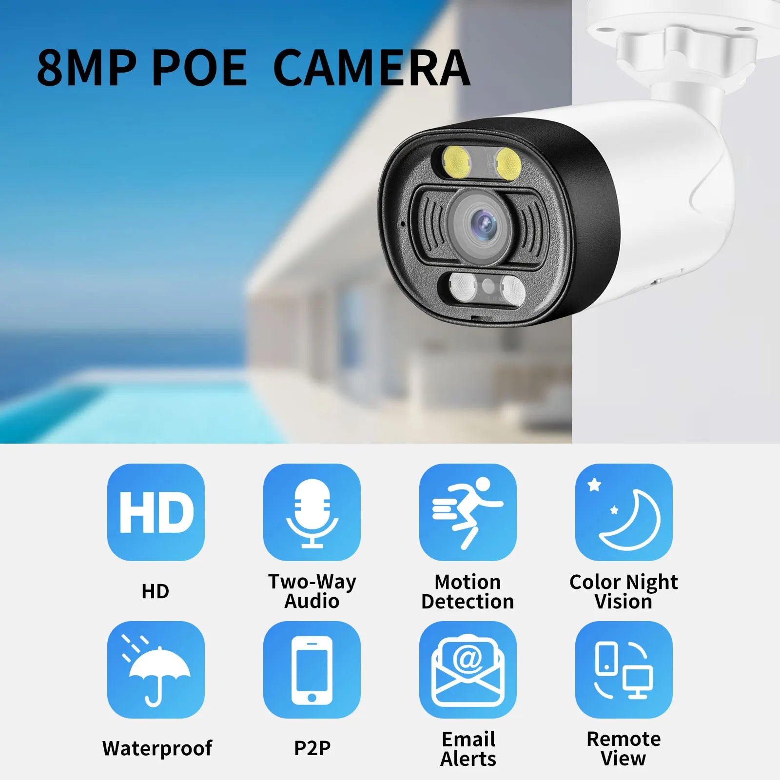 IP camera supports 8MP4K POE ONVIF H.265 bidirectional audio humanbody detection P2P video monitoring and home safety protection