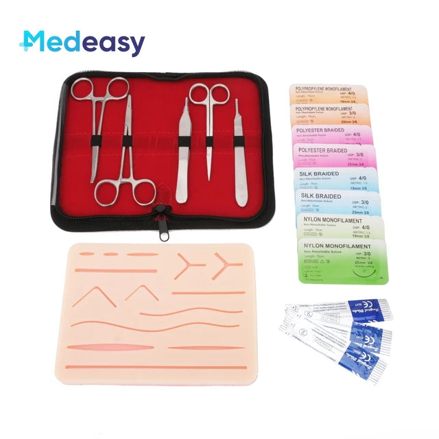 Medical Students Suture Practice Kit, Treinamento cirúrgico com almofada da pele, Modelo de ferramentas