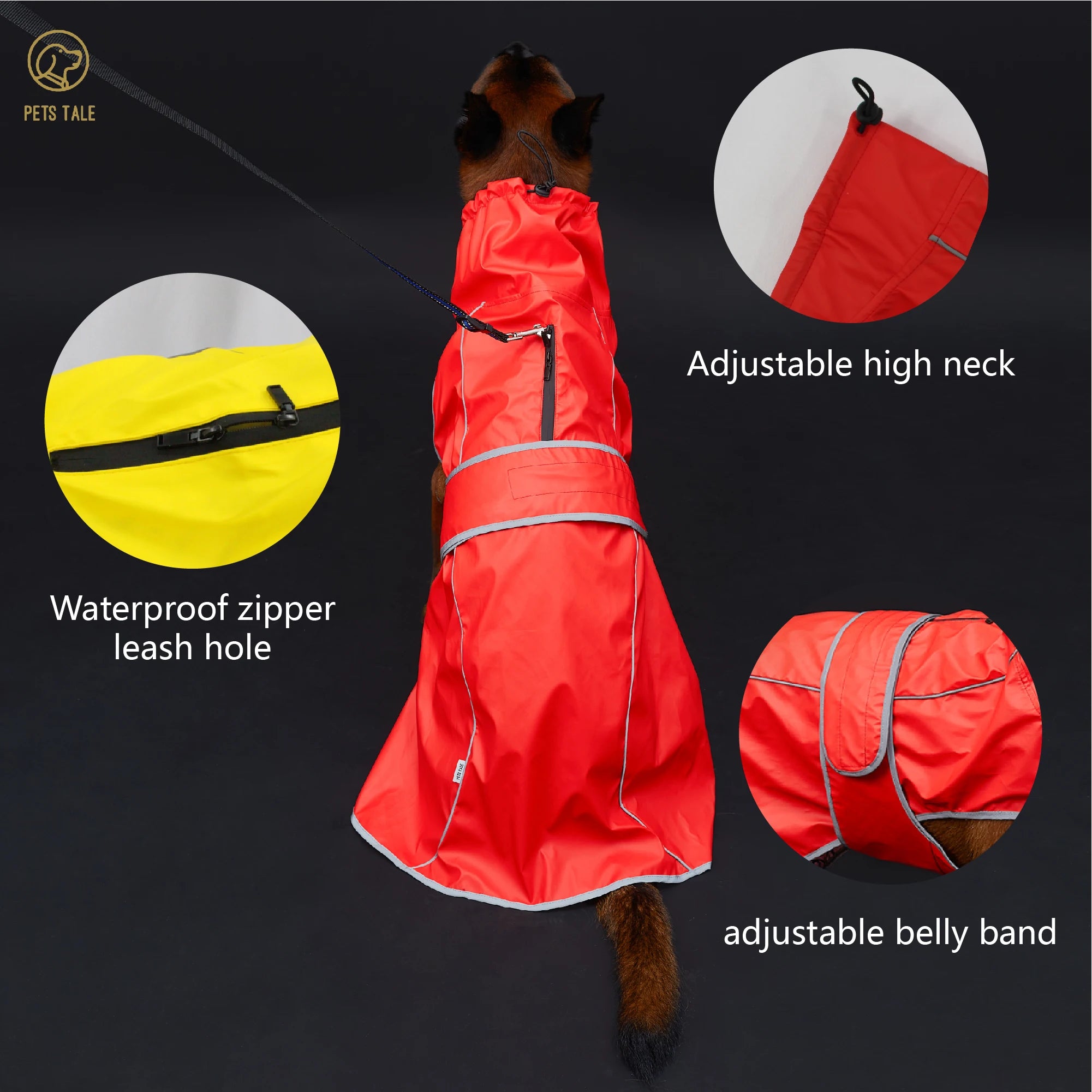 Waterproof Dog Raincoat with Reflective Strips and Adjustable Hood - Red, Yellow, Navy Blue