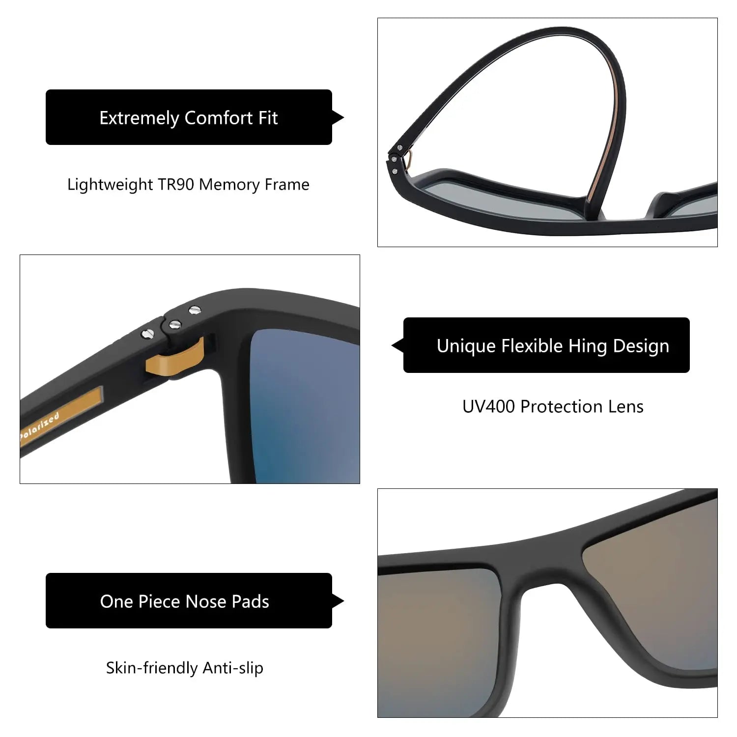 ZENOTTIC Polarized Sunglasses for Men Shades Lightweight TR90 Frame UV400 Protection Square Outdoor Travel Driving Sun Glasses