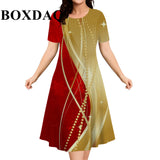 2026 New Women's Dresses Fashion Tie Dye Gradient 3D Printed Elegant Loose Dress Plus Size Female Casual Short Sleeve Dress  9XL