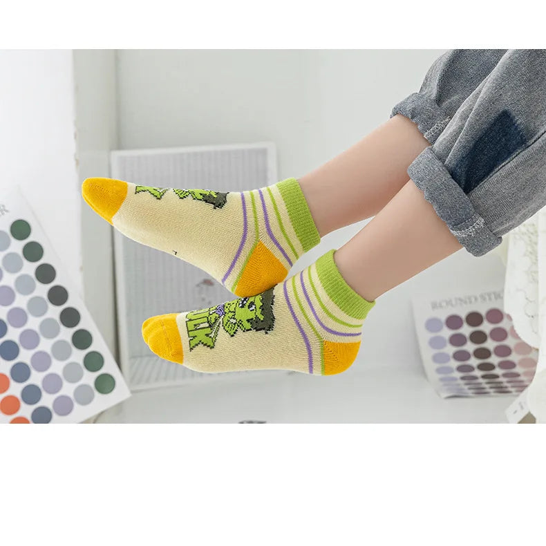 5 Pairs Marvel Kids Socks Kawaii 2024 New Fall Winter Cartoon Boy Children Short Socks Cotton Sock for Boys Gifts