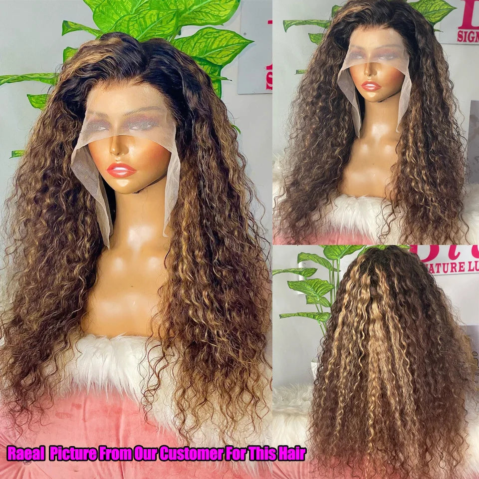 30 34 Inch Highlight Ombre Lace Front Wig Curly Human Hair Wigs Honey Blonde Colored HD Deep Wave Frontal Wigs For Black Women