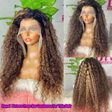 30 34 Inch Highlight Ombre Lace Front Wig Curly Human Hair Wigs Honey Blonde Colored HD Deep Wave Frontal Wigs For Black Women