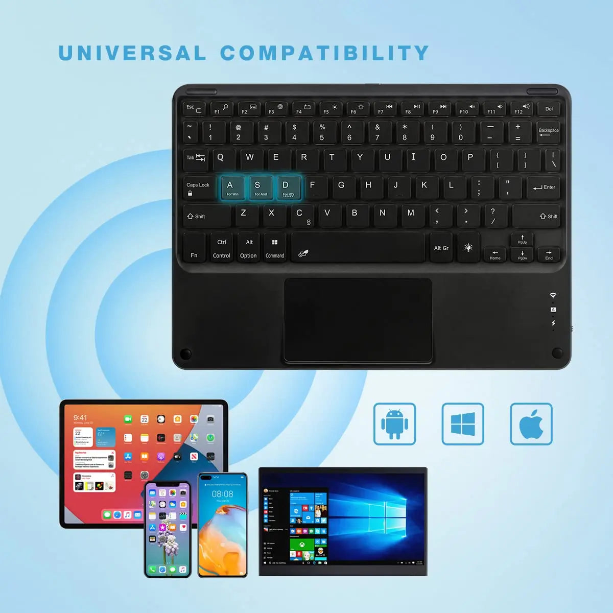 Wireless Backlit Bluetooth with Touchpad Ultra Slim 7-Colors Backlit Keyboard Portable Rechargeable Keyboard for ipad
