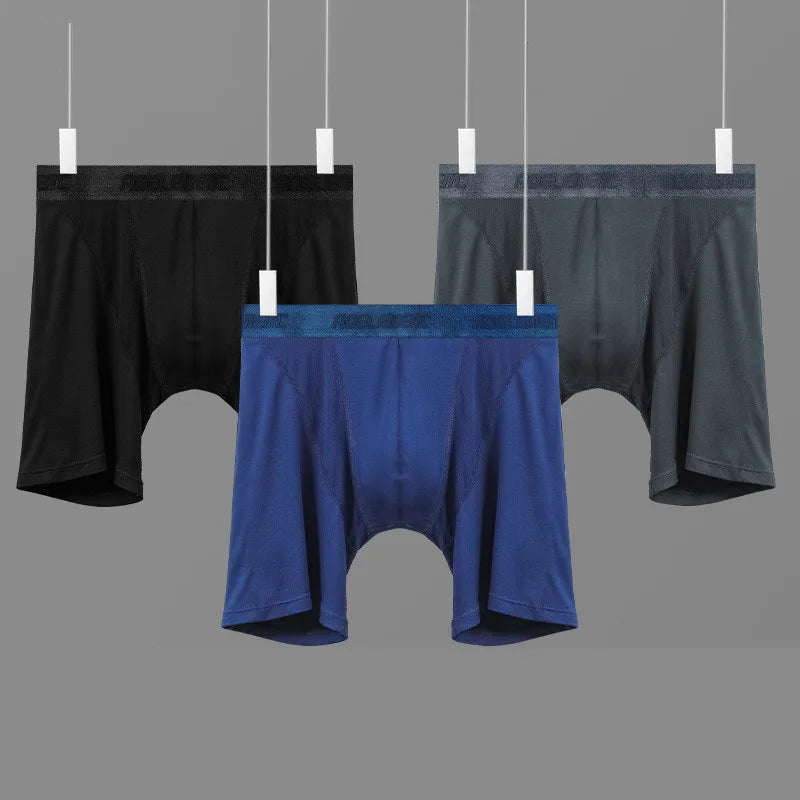 Men's Boxers Shorts Modal Underwear Solid Ice Silk Panties For Man Breathable Pouch Middle Long Leg Underpants Cueca Calzoncillo