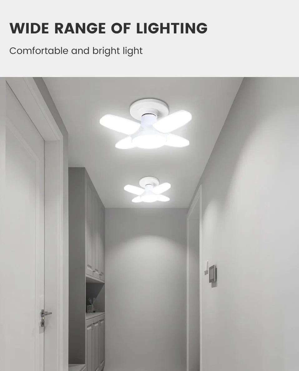 Bombilla LED plegable E27 de 28 W, CA 220 V/110 V, 40 bombillas deformables para iluminación de techo del hogar, almacén y garaje, luz blanca de 6500 K.