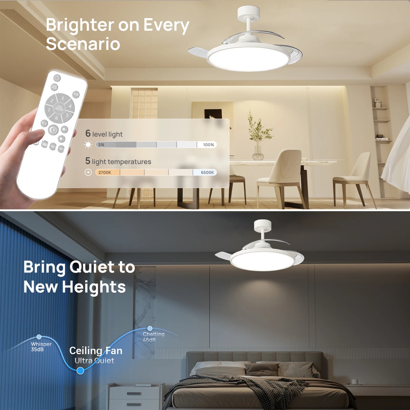 IRALAN Ceiling Lamp Fan Retractable Blades Smart with Remote Control Ceiling Fan with Light Energy Saving Led Living Room Light