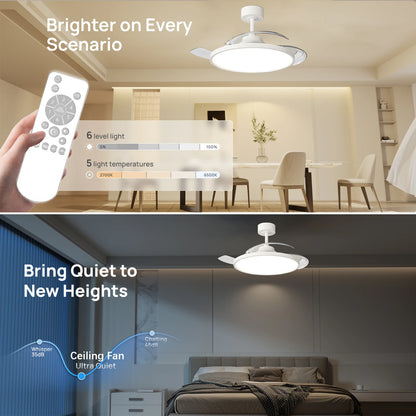 IRALAN Ceiling Lamp Fan Retractable Blades Smart with Remote Control Ceiling Fan with Light Energy Saving Led Living Room Light
