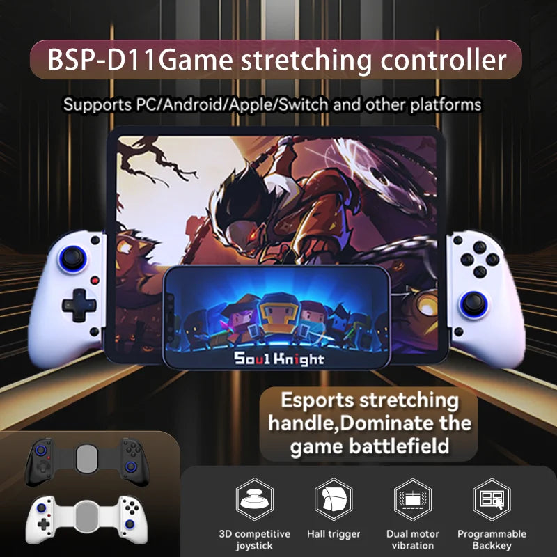 Controlador de juegos telescópico BSP D11 con luz RGB para teléfono móvil, con turbo, giroscopio de 6 ejes y vibración para Android, iOS, PS4, Switch y IP.