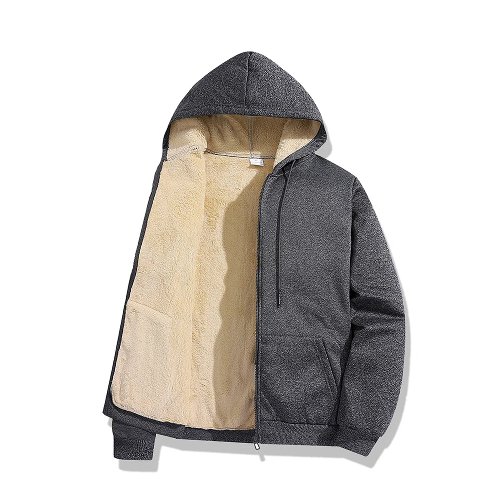 Men's Winter Lambswool Jackets Plus Size Zipper Hoodies Winter Warm Coats Long Sleeved Jacket Casual Coat Tops Clothing