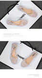 Women's Flat Bottom Plastic Jelly Sandals Hollow out Slip-On Beach Shoes Comfortable Lightweight Summer Footwear