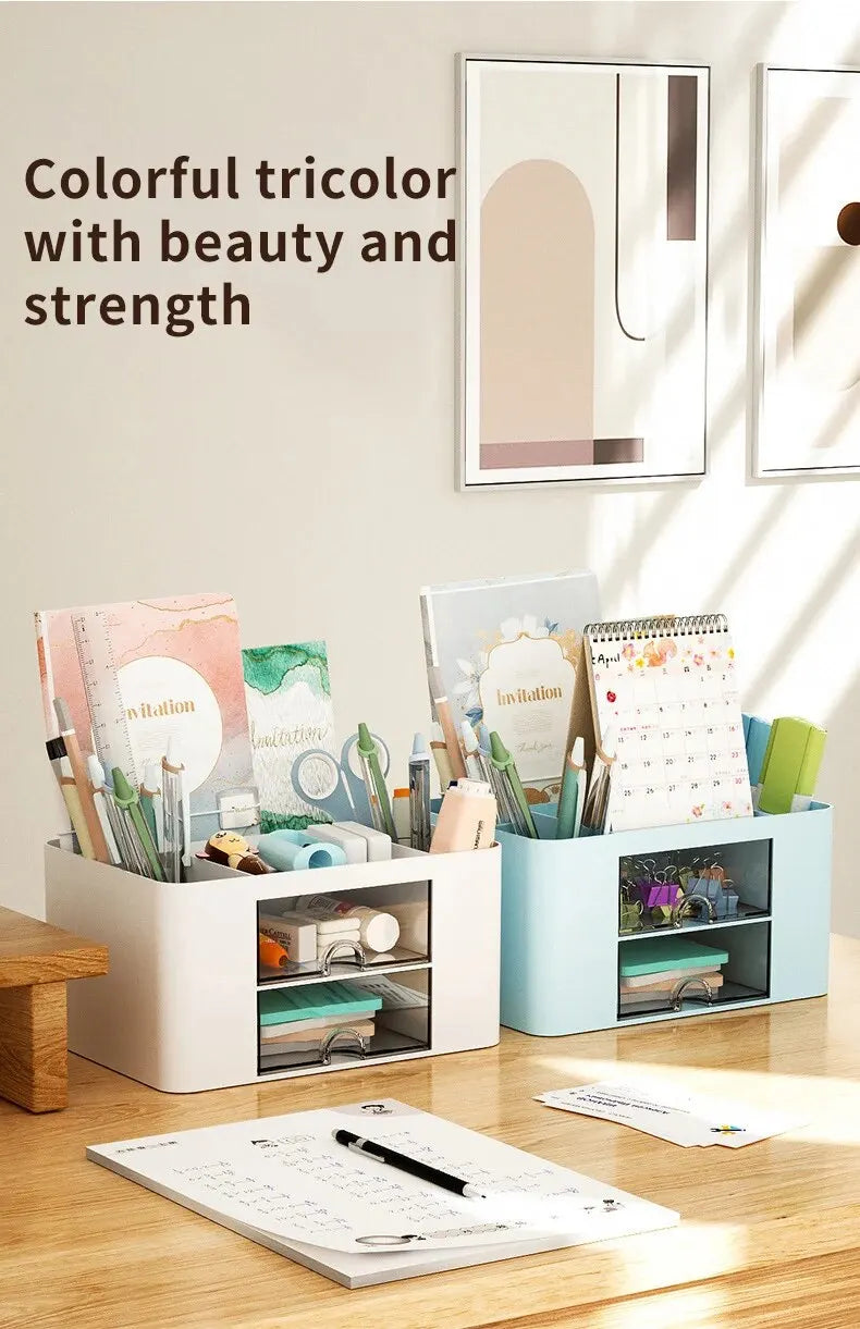 1PC Pen Organizer With 2 Drawer Multi-Functional Pencil Holder For Desk Holder Storage Box For Desk Office Supplies Vanity Table