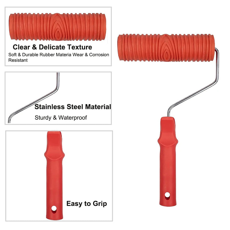 Wood Graining Tool Set Fake Wood Grain Roller Painting with Hand DIY Rubber Graining Tool for Wall Room Art Paint Decoration