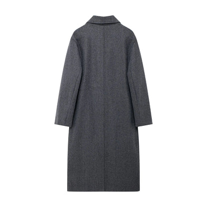 TRAFZA 2024 Autumn New Women Loose Coat Lapel Double Breasted Long Sleeve Jacket Winter Warm Thick Vintage Solid Trench Outwear