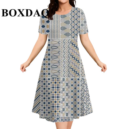 9XL Plus Size Short Sleeve Dresses For Women 2026 Fashion Summer Dot 3D Print Round Neck Dress Female Casual Oversized Clothing
