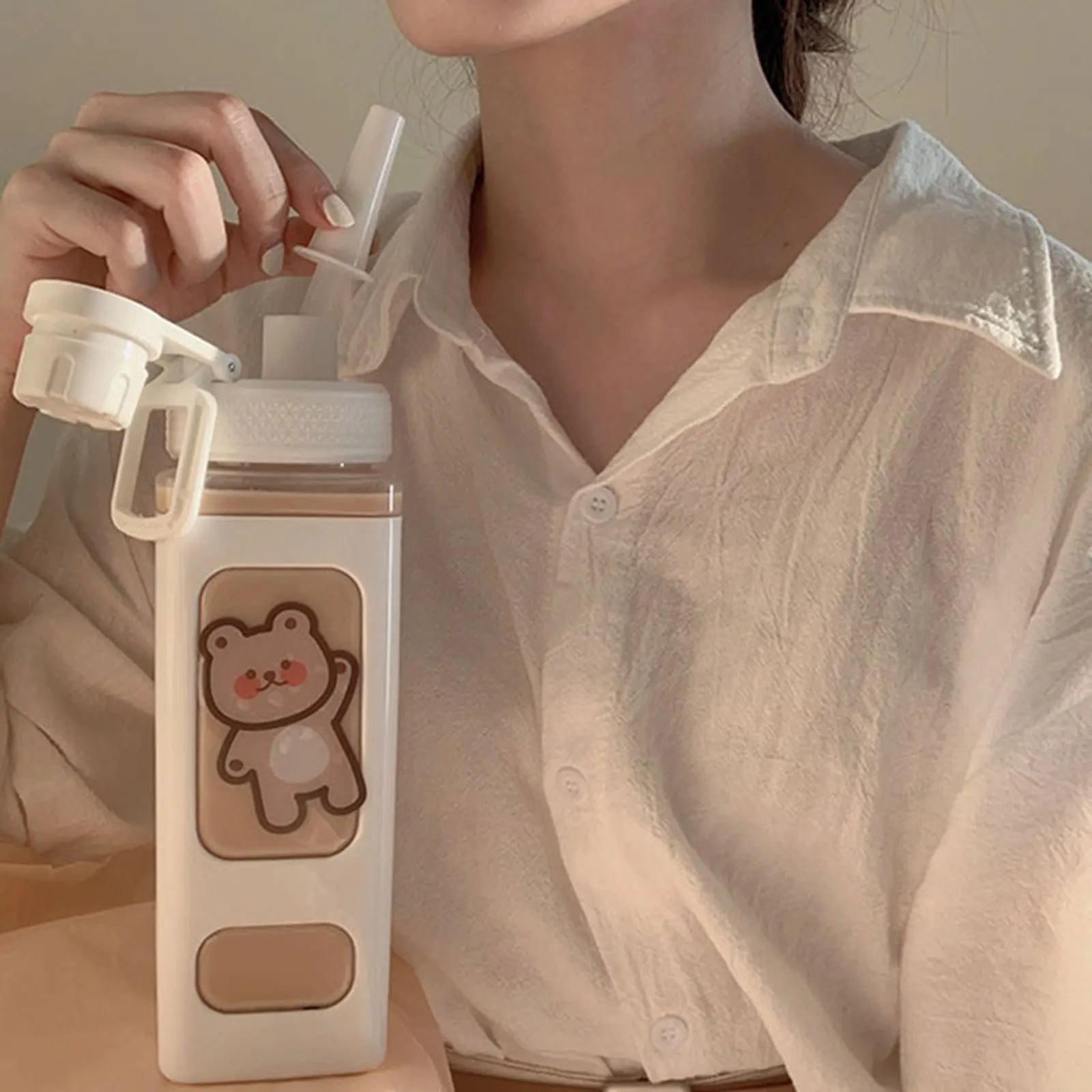 Botella de agua a prueba de fugas con pajita cuadrada, lindas botellas de agua resistentes al calor para mujeres, hombres, niños, regalos de cumpleaños