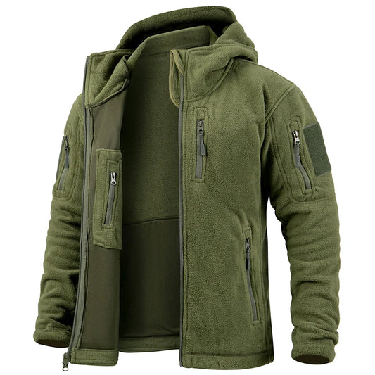 Chaqueta táctica polar para hombre, cálida, de invierno, con cremallera completa, estilo militar, con múltiples bolsillos, ideal para senderismo, caza y actividades al aire libre.