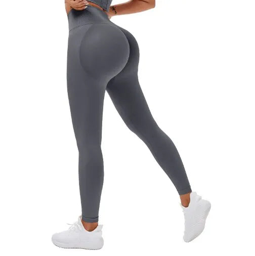 Pantalones de yoga de cintura alta para mujer, ajustados, de punto sin costuras, para fitness, gimnasio, color melocotón, 2023